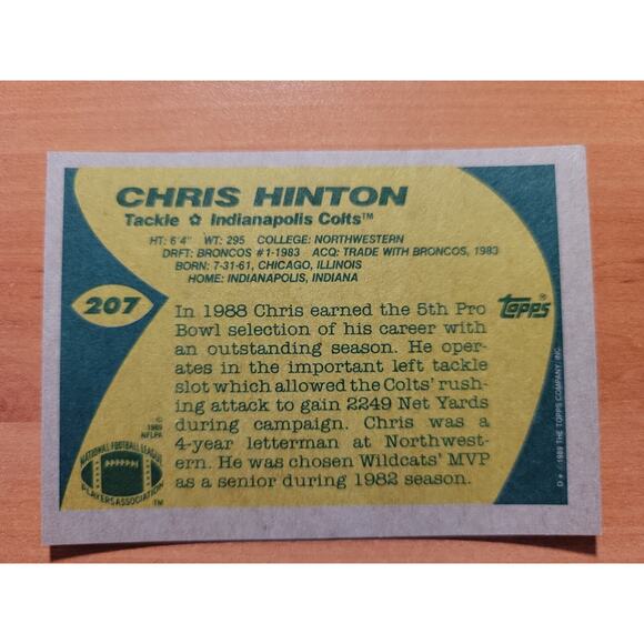Chris Hinton 1989 Topps #207 - All Pro - Indianapolis Colts - NFL - Fresh pull - Picture 2 of 2